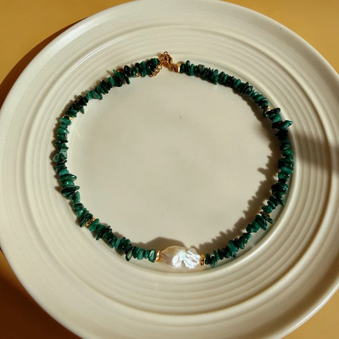 Large Baroque Pearl Green Gemstone Necklace